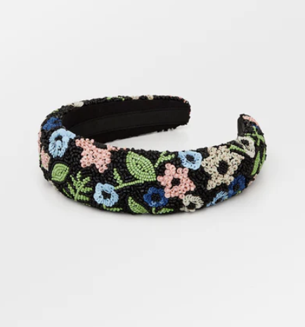 Headband perles noires motif floral - A1144