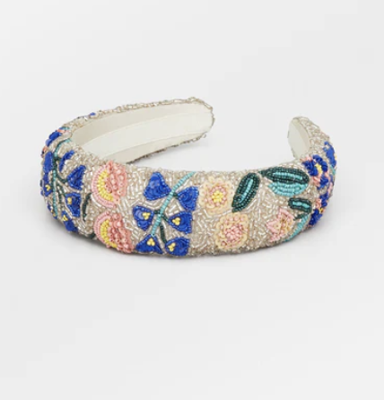 Headband perles argentées motif floral - A1146