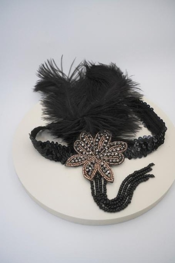 [A1086] Années 20 - headband plumes et perles noires - A1086