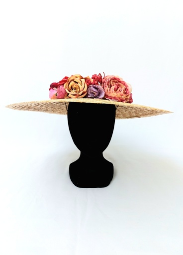T&O CONCEPT - Chapeau paille à fleurs rouges - A554