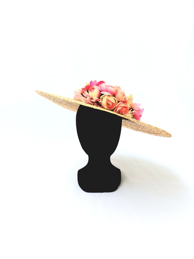 T&O CONCEPT - Chapeau paille à fleurs roses claires - A556