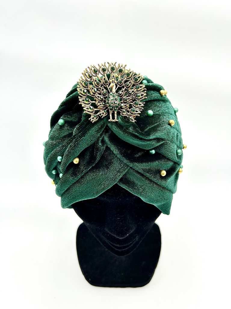 BABEYOND- Headband vert à perles et broche - A1280