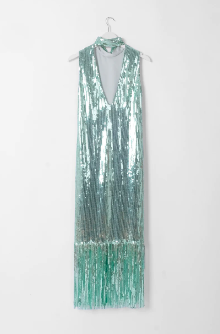 EIKO AI - Robe Longue Sequins Vert d'eau - C03212