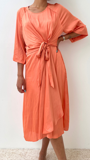 ESSENTIEL - Robe mi-longue soie orange - C03240