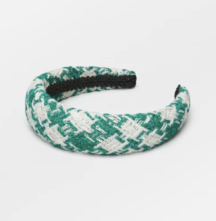 Headband vert et blanc laine - A1141