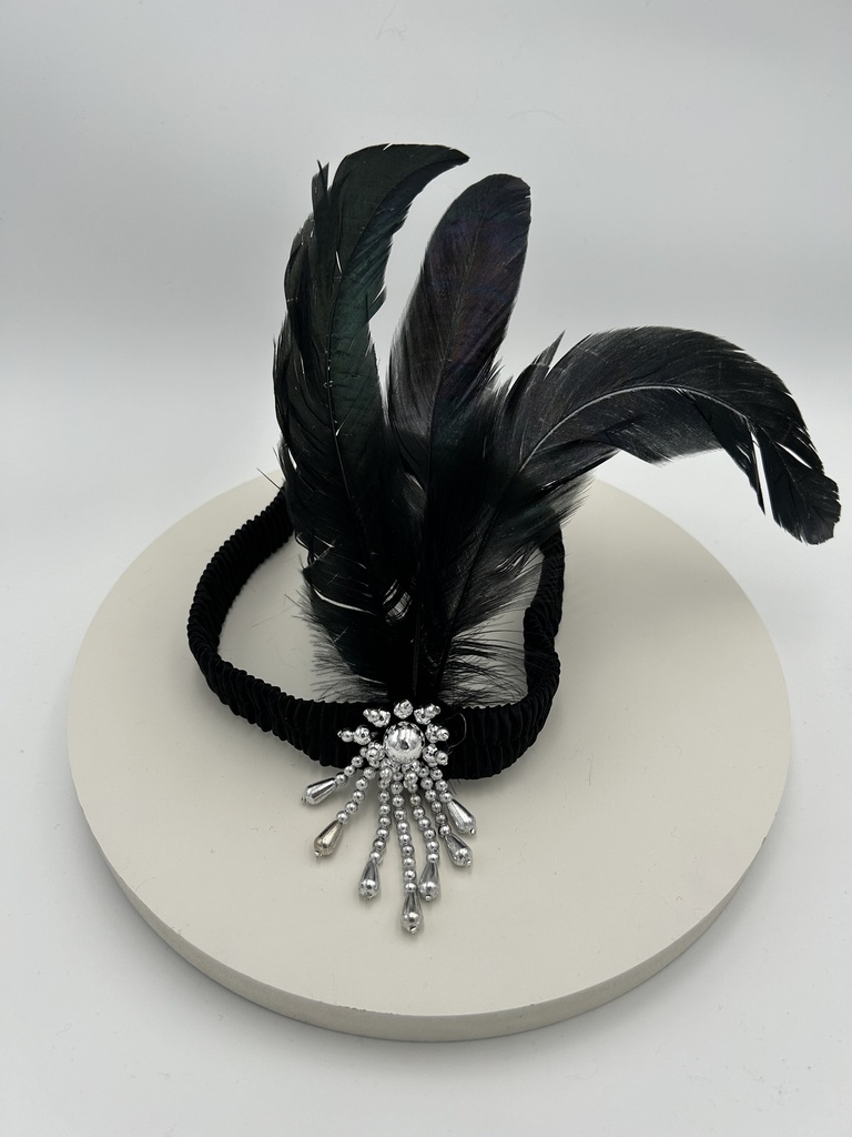Années 20 - headband plumes et perles argenté - A1274
