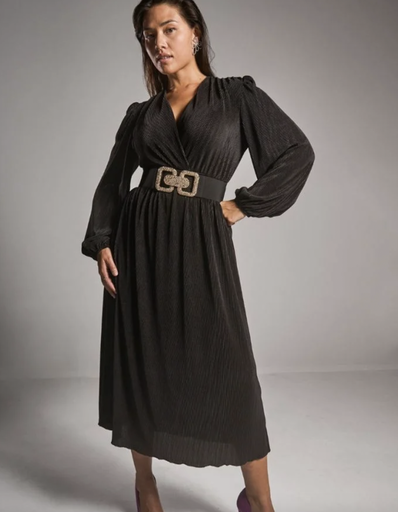 Robe Midi noire plissée  - C03455