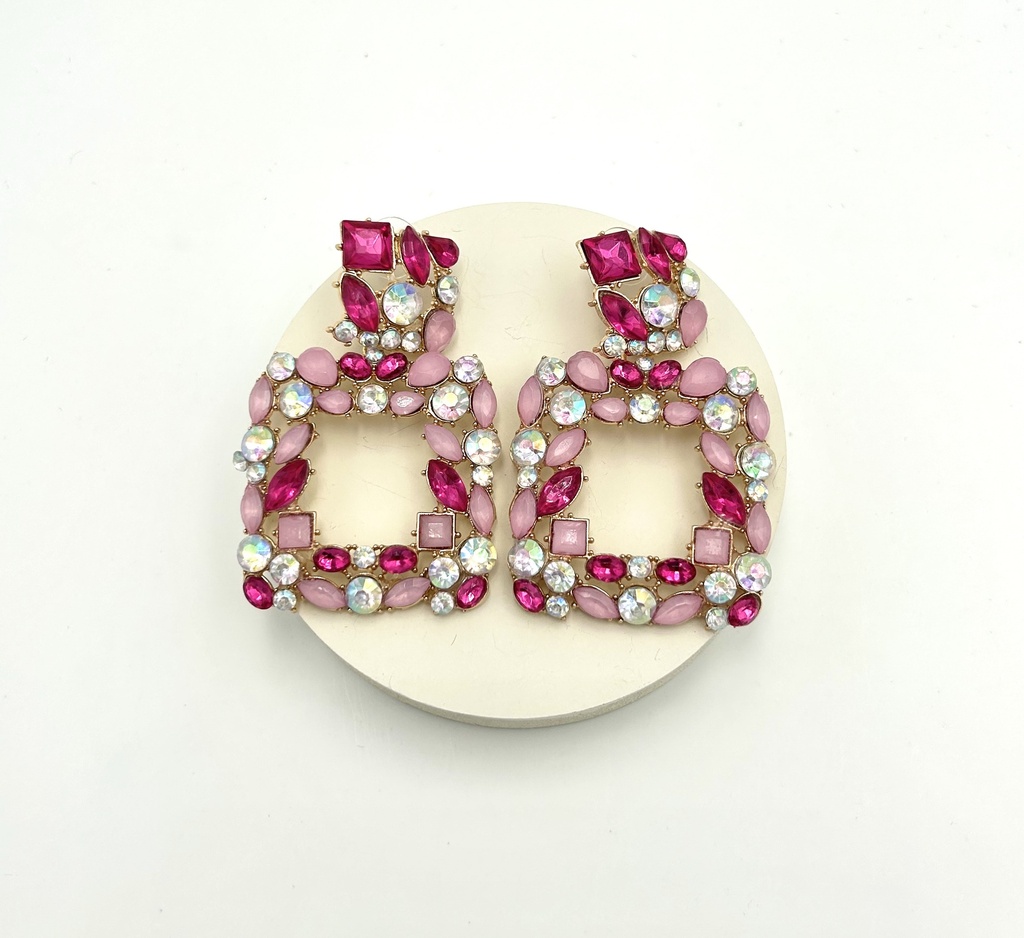 LOC - Boucles D'oreilles pierres roses en forme carrée - Bijoux - A1365