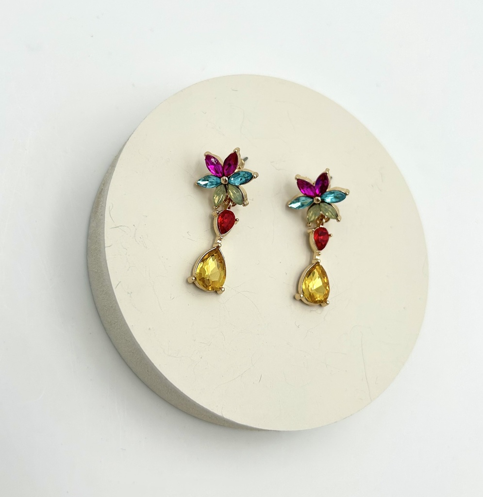 LOC - Boucles D'oreilles Pierres multicolores avec fleurs - Bijoux - A1368