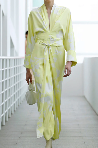 [C03213] Robe Kimono Longue Jaune et Blanche - T38 - C03213