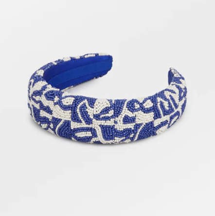 [A1142] Headband perles bleues et blanches motif graphique - A1142