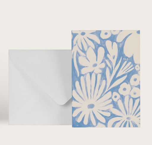 Merci - Carte fleurs bleues et blanches - Season Paper