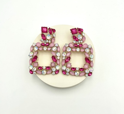 [A1365] LOC - Boucles D'oreilles pierres roses en forme carrée - Bijoux - A1365